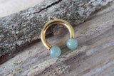 Gold IP Minimalist Stone 12G 10G Green Aventurine Natural 5mm Stones Horseshoe Septum Ring Surgical Steel Barbell Piercing 12mm