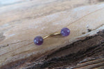 Minimalist Rose Gold IP Petite Amethyst Natural 5mm Stone Belly Ring Curve 14G (1.6mm) Piercing