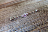 Triple Crystal Rose Gold Ion Plated Surgical Steel 316L Barbell Industrial Small Balls 14G (1.6mm) Piercing
