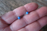 16G 14G Blue Fire Opal Pronged Belly Ring VCH Ring 100% Surgical Steel 14g (1.6mm) Piercing Custom Lengths