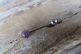 Titanium Ti6Al4V ELI Implant Grade Minimalist Amethyst Natural 5mm Stone Barbell Tongue Ring 14g (1.6mm) Piercing