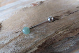 Minimalist Green Aventurine Natural 5mm Stone Barbell Tongue Ring 14g (1.6mm) Piercing