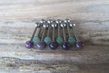 Minimalist Green Aventurine & Amethyst Natural 5mm Stone Barbell Tongue Ring 14g (1.6mm) Piercing