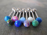 Lavender Purple Fire Opal 100% Surgical Steel Stone Barbell Tongue Ring 14G (1.6mm) Piercing Custom Lengths