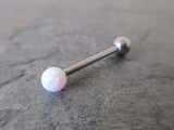 White Fire Opal 100% Surgical Steel Stone Barbell Tongue Ring 14G (1.6mm) Piercing Custom Lengths