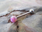 Pink Fire Opal 100% Surgical Steel Stone Barbell Tongue Ring 14G (1.6mm) Piercing Custom Lengths