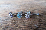 Floating Aurora Borealis Minimalist Petite Custom Lengths Crystal Flower Gems Belly Ring 14g VCH Internally Threaded Piercing