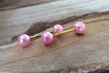 14G Bubblegum Pink Pearl Rose Gold Ion Plated Surgical Steel Pearl Nipple Piercing Set Pair