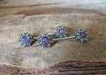 Pair of Amethyst Natural Stone Sun Barbell Nipple Ring 14G (1.6mm) Piercing Set of Two