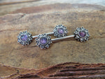 Pair of Amethyst Natural Stone Sun Barbell Nipple Ring 14G (1.6mm) Piercing Set of Two