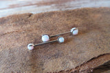 14G White 3mm 4mm Opal Pronged Surgical Steel Internally Threaded Nipple Barbell Cartilage 14G (1.6mm) Piercing