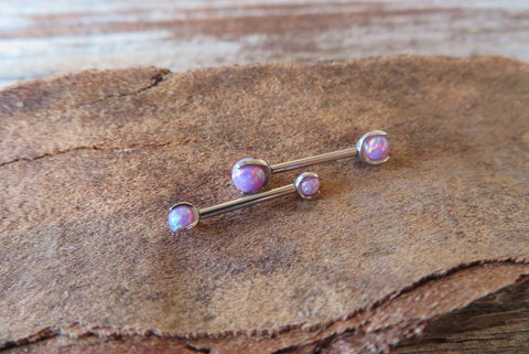 16G Purple 3mm 4mm Opal Pronged Surgical Steel Internally Threaded Nipple Barbell Cartilage 16G (1.2mm) Piercing