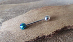 Navy-Blue Green Fire Opal 100% Surgical Steel Stone Barbell Tongue Ring 14G (1.6mm) Piercing Custom Lengths