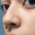 Gold IP Tiger Eye Natural Stone 16G Horseshoe Septum Lip Ring Internally Threaded Surgical Steel Barbell Piercing 8mm 10mm