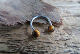 Tiger Eye 16G Natural Stone Horseshoe Septum Lip Ring Internally Threaded Surgical Steel Barbell Piercing 8mm 10mm 12mm