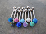 Purple Fire Opal 100% Surgical Steel Stone Barbell Tongue Ring 14G (1.6mm) Piercing Custom Lengths