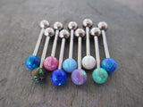 Titanium Ti6Al4V ELI Implant Grade Barbell Fire Opal Tongue Ring 14g (1.6mm) Piercing Custom Lengths