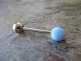 Light Blue Fire Opal 100% Surgical Steel Stone Barbell Tongue Ring 14G (1.6mm) Piercing Custom Lengths