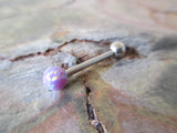 Lavender Purple Fire Opal 100% Surgical Steel Internally Threaded Barbell Tongue Ring 14G (1.6mm) Piercing Custom Lengths