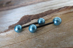 14G Blue Black Ion Plated Surgical Steel Pearl Nipple Piercing Set Pair