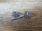 Pair of Amethyst Natural Stone Sun Barbell Nipple Ring 14G (1.6mm) Piercing Set of Two