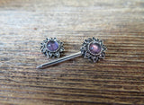 Pair of Amethyst Natural Stone Sun Barbell Nipple Ring 14G (1.6mm) Piercing Set of Two