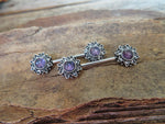 Pair of Amethyst Natural Stone Sun Barbell Nipple Ring 14G (1.6mm) Piercing Set of Two