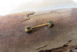 Gold Titanium Ion Plated Tiger Eye Natural Stone Barbell Nipple Ring Tongue Ring 14g (1.6mm) Piercing