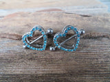 Chunky Heart Blue Gems 14G or 16G Nipple Shields Pair