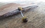 Titanium Ti6Al4V ELI Implant Grade Tiger Eye Natural Stone Belly Ring 14g (1.6mm) Piercing 6mm & 8mm Balls