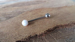 White Fire Opal 100% Surgical Steel Stone Barbell Tongue Ring 14G (1.6mm) Piercing Custom Lengths