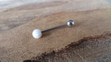 White Fire Opal 100% Surgical Steel Stone Barbell Tongue Ring 14G (1.6mm) Piercing Custom Lengths