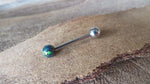 Light Blue Fire Opal 100% Surgical Steel Stone Barbell Tongue Ring 14G (1.6mm) Piercing Custom Lengths