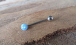 Light Blue Fire Opal 100% Surgical Steel Stone Barbell Tongue Ring 14G (1.6mm) Piercing Custom Lengths