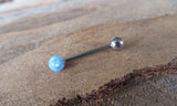 Light Blue Fire Opal 100% Surgical Steel Stone Barbell Tongue Ring 14G (1.6mm) Piercing Custom Lengths