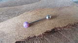 Lavender Purple Fire Opal 100% Surgical Steel Stone Barbell Tongue Ring 14G (1.6mm) Piercing Custom Lengths