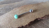 Navy-Blue Green Fire Opal 100% Surgical Steel Stone Barbell Tongue Ring 14G (1.6mm) Piercing Custom Lengths