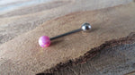 Pink Fire Opal 100% Surgical Steel Stone Barbell Tongue Ring 14G (1.6mm) Piercing Custom Lengths