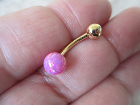 Gold IP Pink Fire Opal Belly Ring 14G (1.6mm) VCH Piercing Minimalist Petite