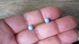 14G Gold Ion Plated Light Blue Opal Surgical Steel Nipple Tongue Ring Barbell 14G (1.6mm) Piercing