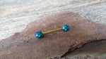 14G Gold Ion Plated Navy- Blue Green Opal Surgical Steel Nipple Tongue Ring Barbell 14G (1.6mm) Piercing