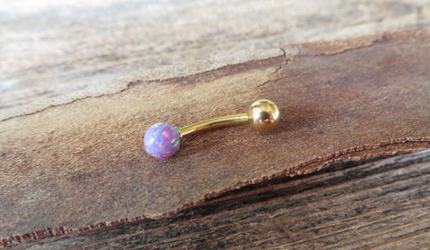 Gold IP Lavender Fire Opal Floating Belly Ring 14G (1.6mm) VCH Piercing Minimalist Petite