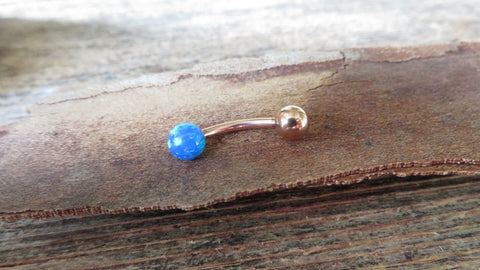 Rose Gold IP Blue Fire Opal Floating Belly Ring 14G (1.6mm) VCH Piercing Minimalist Petite