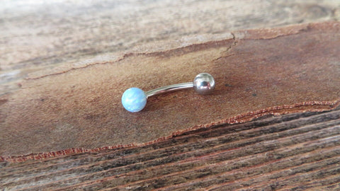 Light Blue Fire Opal Floating Surgical Steel Belly Ring 14G (1.6mm) VCH Piercing Minimalist Petite