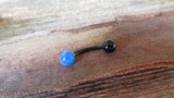 Navy-Blue Green Fire Opal Floating Black IP Surgical Steel Belly Ring 14G (1.6mm) VCH Piercing Minimalist Petite