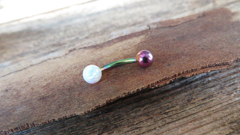 White Opal Floating Rainbow IP Surgical Steel Belly Ring 14G (1.6mm) VCH Piercing Minimalist Petite