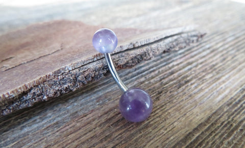 Titanium Ti6Al4V ELI Implant Grade Amethyst Natural Stone Belly Ring 14g (1.6mm) Piercing 6mm & 8mm Balls