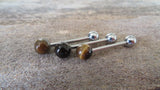 Tiger Eye Titanium Ti6Al4V ELI Implant Grade Natural Stone Barbell Tongue Ring 14g (1.6mm) Piercing