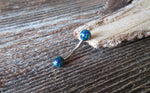 Floating Navy-Blue Green Fire Opal Surgical Steel Belly Ring 14G (1.6mm) VCH Piercing Minimalist Petite Custom Lengths