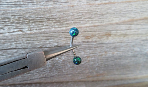 Floating Navy-Blue Green Fire Opal Surgical Steel Belly Ring 14G (1.6mm) VCH Piercing Minimalist Petite Custom Lengths